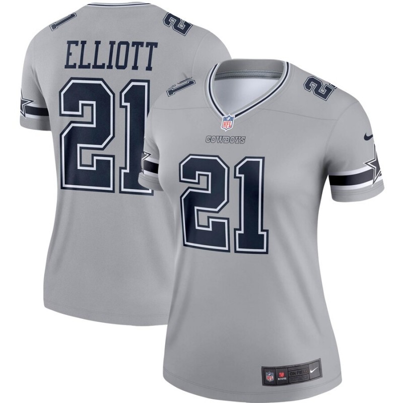women Dallas Cowboys #21 Elliott Nike grey Limited NFL Jersey->women nhl jersey->Women Jersey